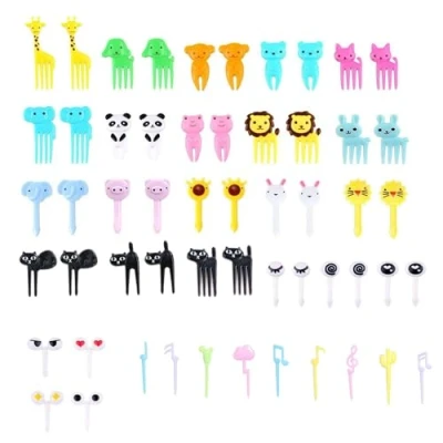 Image of 55 Pcs Plastic Fruit Fork with Animal Decor, Cute Food Picks for Cake Dessert Platter, Reusable Mini Toothpick Bento Box Party Supply Lunch Accessories (Random Style)