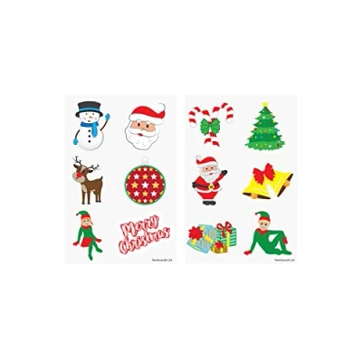 Image of Henbrandt 48 x Mini Christmas Temporary Transfer Tattoos for Children Mixed Designs Santa Claus Elf Rudolph Kids Festive Xmas Stocking Advent Calendar Fillers Boys and Girls