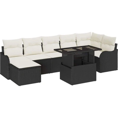 Image of vidaXL 8 Piece Garden Sofa Set with Cushions Black Poly Rattan