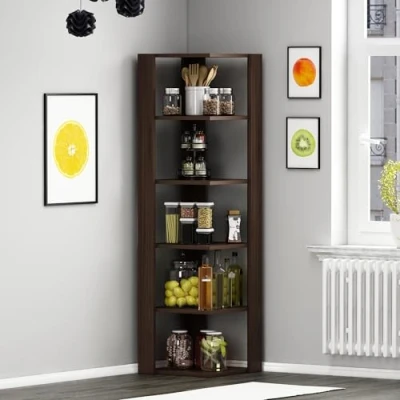Image of HOMIDEA ANKLE Corner Bookcase Book Shelf Free standing Shelving unit for office and living room decoration (Walnut)