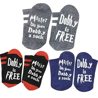 Image of FABSELLER Novelty Funny Socks for Women Men Dobby Is Free Cotton Unisex Knitted Words Sock Gift, 3 Pairs