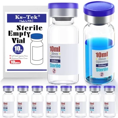 Image of Ks Tek Sterile Empty Vials with Self Healing Injection Port,with Flip Off Aluminum Cap,Sterile Package (10ml,10)
