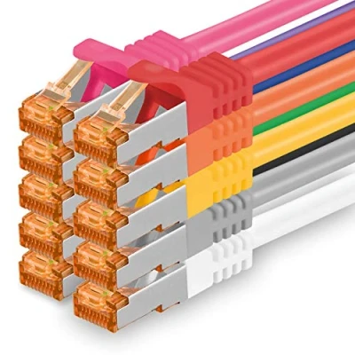 Image of 1aTTack.de Cat.7 Ethernet cable 1m 10 Colors Set Cat7 Lan Network 10GBASE T 10000 Mbps SFTP PIMF patchcable RJ45 plug