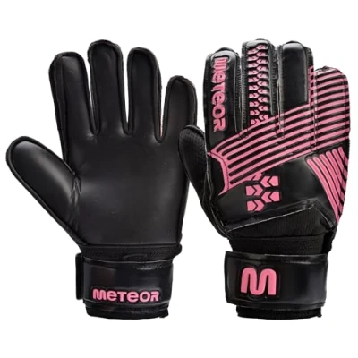 Image of meteor Goalie Gloves for Kids Goalkeeper Football Goalkeeping Boys Youth Adult Junior Children Strong Keeper Grip Finger Protection Prevent Injuries Embossed Back (Pink2, #5)