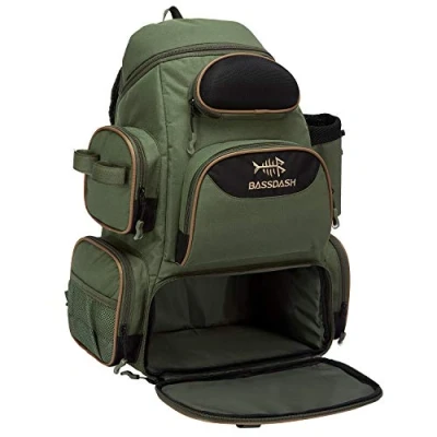 Image of Bassdash Fishing Tackle Backpack Water Resistant Lightweight Tactical Bag Soft Box with Rod Holder and Protective Rain Cover