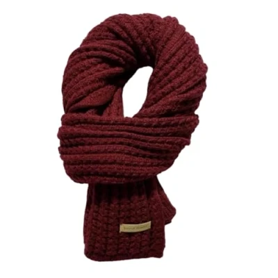 Image of EHOTER Winter Woolen Knitted Scarf Fashion Women Scarves Female Vintage Solid Colour Neckwear Soft Warm Pashmina Thickened Wool Student Shawl Unisex (Wine Red)