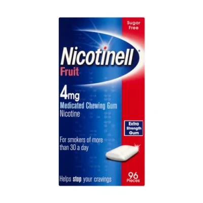 Image of Nicotinell Nicotine Gum, Quit Smoking Aid, Fruit Flavour, 4 mg, 96 Pieces
