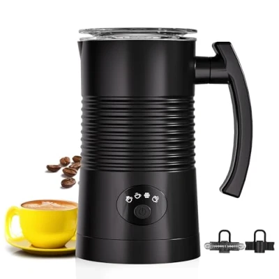 Image of Milk Frother, 4 in 1 Electric Frother and Steamer, 11.8oz/350ml, Warm Cold Foam Maker for Coffee, Latte, Cappuccino, Macchiato, Hot Chocolate (Black)