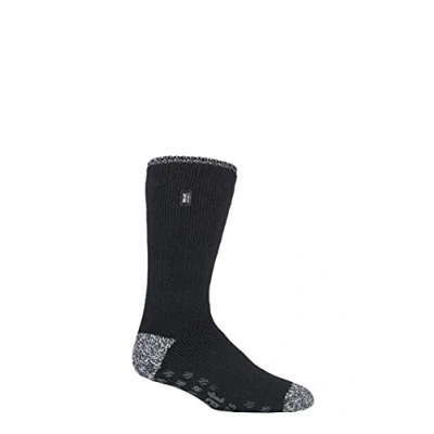 Image of Mens 1 Pair SOCKSHOP Heat Holders 2.3 TOG Plain and Patterned Slipper Socks Twist Heel &amp; Toe Black 6 11