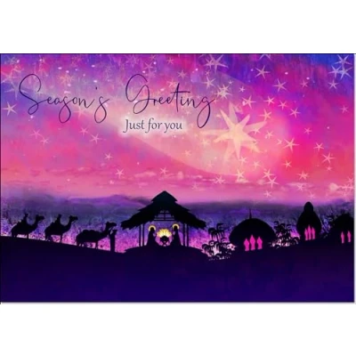 Image of doodlecards Seasons Greetings Christmas Card Nativity Scene Evening Watercolour Medium Size with Plain Envelope