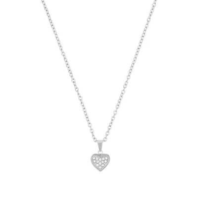 Image of s.Oliver chain with pendant stainless steel girl children necklace, glass, 37+3 cm, White, Heart, Comes in jewelry gift box, 9054046