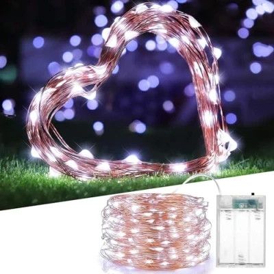 Image of SHATCHI 2 Pack of 20 LED/2m Fairy String Lights Copper Wire Battery Operated Cool White LEDs Twinkle Waterproof for Bedroom, Christmas, Party, Wedding Outdoor Indoor Decoration