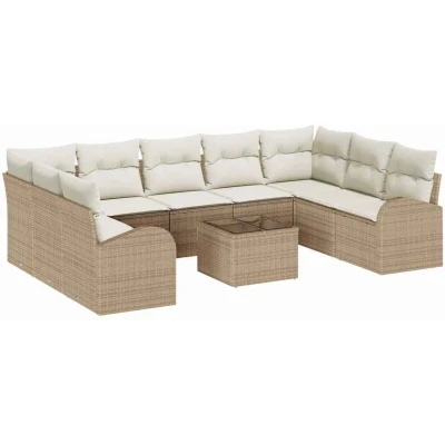 Image of vidaXL 10 Piece Garden Sofa Set with Cushions Brown Poly Rattan