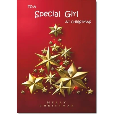 Image of doodlecards Special Girl Christmas Card Gold Star Tree Medium Size for with Plain Envelope