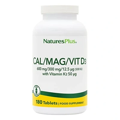 Image of NaturesPlus Cal/Mag/VIT D3 with K2 Bone Health Supplement Calcium, Magnesium, Vitamin D3, Vegetarian, Gluten Free 180 Tablets
