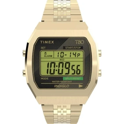Image of Timex Unisex T80 36 mm Watch Gold Tone Stainless Steel Band Digital Dial Case TW2V74300
