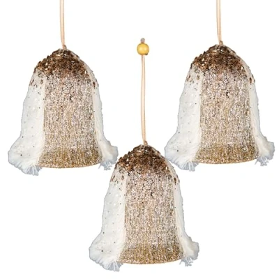 Image of 3Pcs Gold Santa Bell 12cm Christmas Tree Hanging Decorations Festive Decorative Ornaments Fairy Tale Themed Xmas Pendant