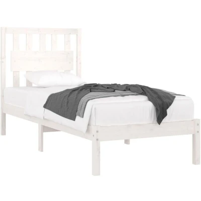 Image of vidaXL Solid Wood Pine Bed Frame White Bedstead Base with Supportive Headboard Compatible 100x200 cm Mattress Sized