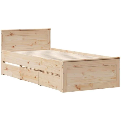 Image of vidaXL Bed Frame without Mattress &amp; Headboard 90x190 cm Single Solid Pine Wood Rustic Charm with Drawers for Bedroom Storage Brown