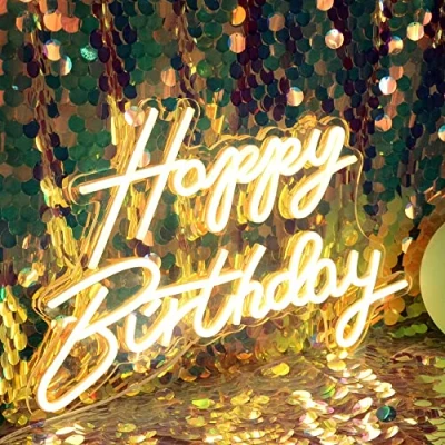 Image of DAKABUKA LED Neon Happy Birthday Sign Night Light Party Decorations Warm White USB Operated Decorative for Backdrop Bedroom Wall Décor 5v