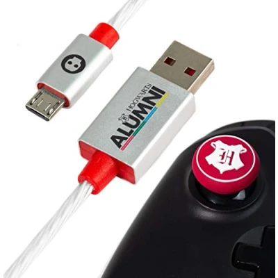 Image of Numskull Official Harry Potter LED Micro USB Cable and Thumb Stick Grips 1.5m Fast Charging Lead Compatible with Xbox One, PlayStation 4
