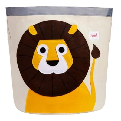Image of 3 Sprouts Large Cotton Canvas Toy Storage Basket Durable Baby Laundry Organizer with Handles, Kids Foldable for Playroom &amp; Nursery Decor, Lion