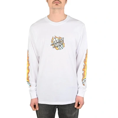Image of Santa Cruz Flaming DICE DOT Front Unisex Long sleeved top, Size: XL, White
