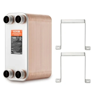 Image of VEVOR Heat Exchanger, 5&quot;x 12&quot; 80 Plates Brazed Plate Copper/316L Stainless Steel Water to Exchanger for Floor Heating, Snow Melting, Beer Cooling
