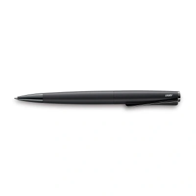 Image of Lamy studio lx all black ballpoint pen in elegant stainless steel casing with propeller shaped clip incl. giant refill M 16 line width