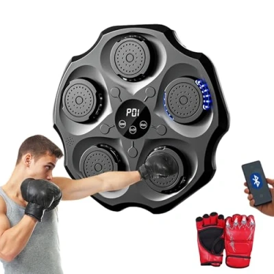 Image of Musical Boxing Machine, Wall Mounted Electronic Music Pad with Gloves, Bluetooth, Lights to the Rhythm of Music.(2 mode, 43x43x5 cm)