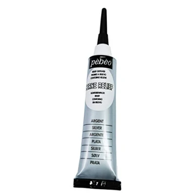 Image of Pebeo Vitrail Glass Paint 774100 Konturenpaste 20 ml Tube in Blister Pack Silver