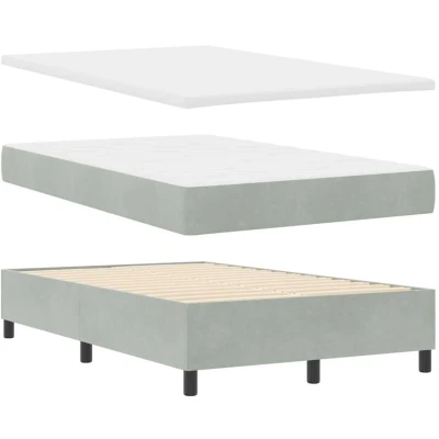 Image of Box Spring Bed with Mattress &amp; Bench Light Grey 120x200 cm Velvet Vidaxl