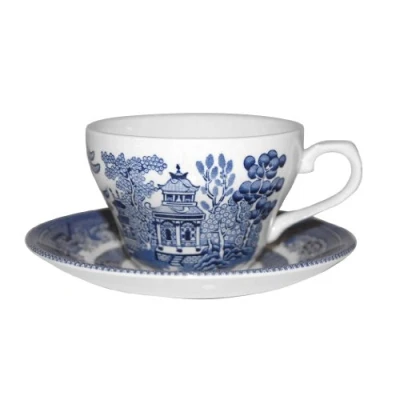 Image of BLUE WILLOW Set of 6, 8 oz cup and saucers CHURCHILL CHINA, Made in England