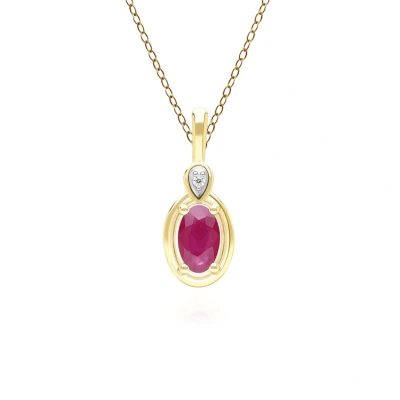 Image of Classic Oval Ruby &amp; Round Diamond Pendant Necklace In 9ct Yellow Gold