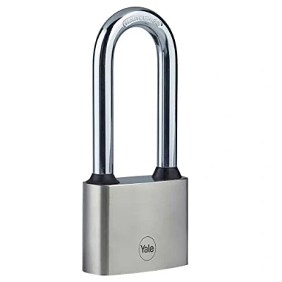 Image of Yale Y112/50/165/1 Iron Disc Padlock 50mm Nickel Plated Hardened Steel Long Shackle Extreme Corrosion Resistance for Outdoor use