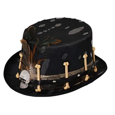 Image of labreeze Adults Top Hat Black Voodoo Style Bones Skull Halloween Fancy Dress Accessory