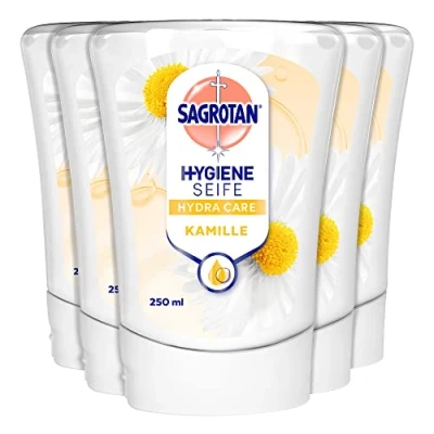 Image of Sagrotan no touch refill lotus flower and chamomile oil anthemis nobilis, liquid hand soap pack of 5 (5 x 250 ml)