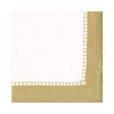 Image of Entertaining with Caspari Linen Border Gold, Luncheon Napkin, Pack of 20