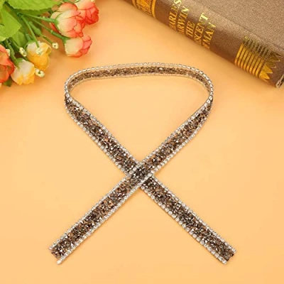 Image of Rhinestone Ribbon Trim, 1 Yard 15mm Diamond Mesh Wrap Roll Sparkle Crystal Decoration for Clothing Dress Belt Collar Hairpin Shoes Accessory(Gray)
