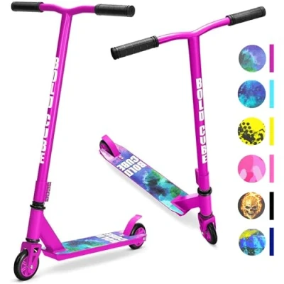 Image of BOLDCUBE Stunt Scooter for Kids Purple Lightweight 360 Spin Freestyle Tricks Non Slip Aluminium Deck &amp; ABEC 7 Bearings Kick Boys, Girls Teenagers Aged 6 12 Years