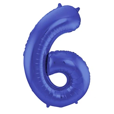 Image of Folat Number 6 Metallic Mat Foil Balloon 86 cm Blue