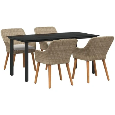 Image of vidaXL 5 Piece Garden Dining Set Beige Poly Rattan
