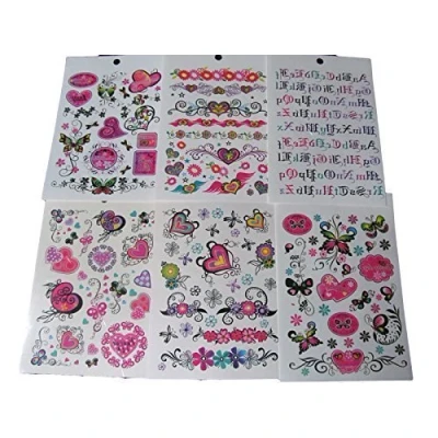 Image of Fat catz copy One Book of 6 Sheets 85+ Girls Ladies Black Arty Flowers Hearts Butterflies Letters Temporary Tattoos for parties, gifts