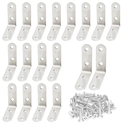 Image of CEEYSEE 20pcs L Brackets 50x50mm Stainless Steel 90 Degree Shaped Angle Corner Bracket with 80 Screws for Fixing Wood Furniture Tables Chairs Door Window Bookshelves etc(U50)