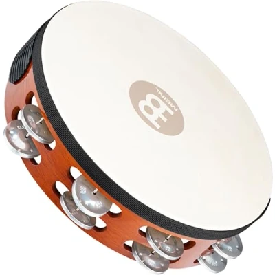 Image of Meinl Percussion Traditional Headed Tambourine With Goat Skin Head 10 inch Diameter Siam Oak / Aluminum, Antique Brown Natural (TAH2A AB)