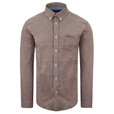 Image of Ben Sherman Oxford Mens Burgundy Shurt Cotton Size Small