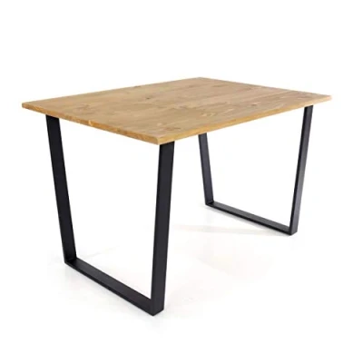 Image of Home Source Vigo Dining, Solid Pine Industrial Style Kitchen Table, Black Metal Legs, 118cm
