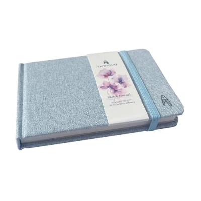Image of A6 Drawing Sketchbooks with 100% Cotton Cover Landscape Sketch Pad for Watercolor and Ink 60 Pages, 30 Sheets, 200 GSM. Travel Nature Sketchbook. Inner Pocket Elastic Closure.