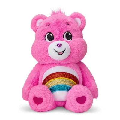 Image of Care Bears , Cheer Bear 35cm Glitter Belly Plush Collectable Cute Toy, Cuddly Toys for Children, Soft Girls Boys, Teddies Suitable and Boys Ages 4+ Basic Fun 22131
