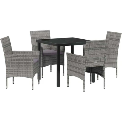 Image of vidaXL 5 Piece Garden Dining Set Grey Poly Rattan
